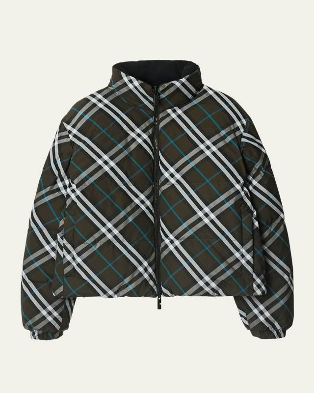 Reversible Check Short Puffer Jacket